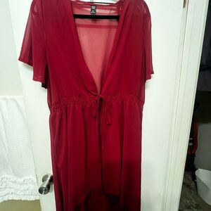 SHEIN Curve Burgundy Sheer kimono